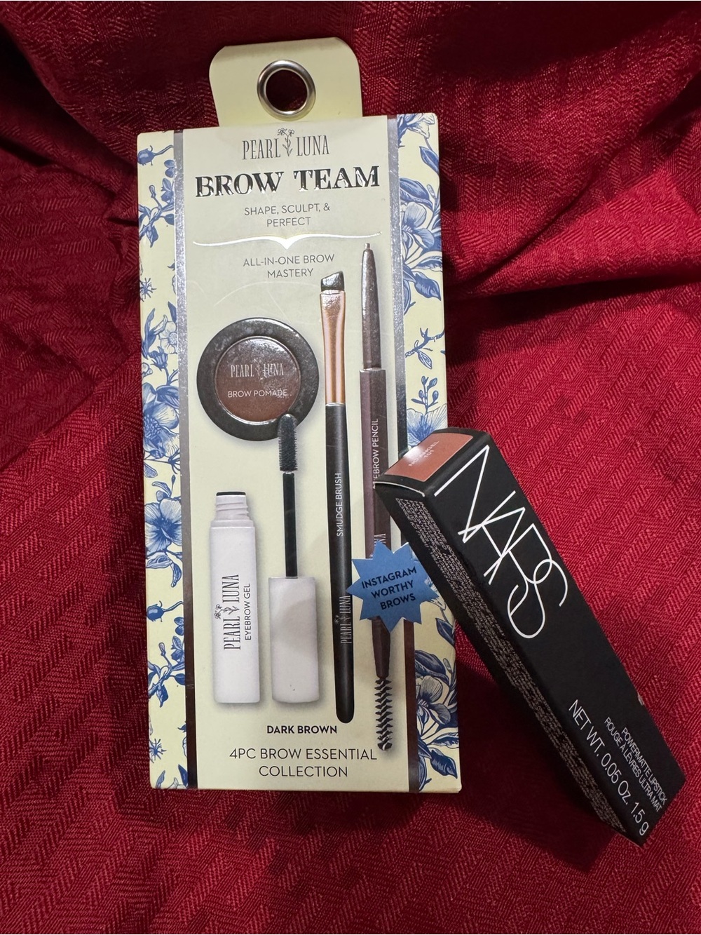Bundle of NARS Lipstick with Pearl & Luna Brow Team Kit bundle - Dark Brown